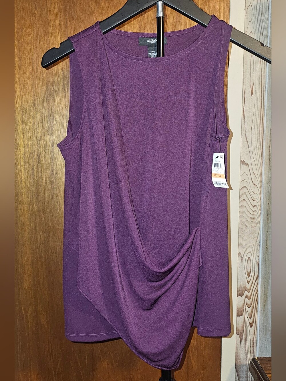 Alfani Sleeveless Drape Front Top in Plum Petite